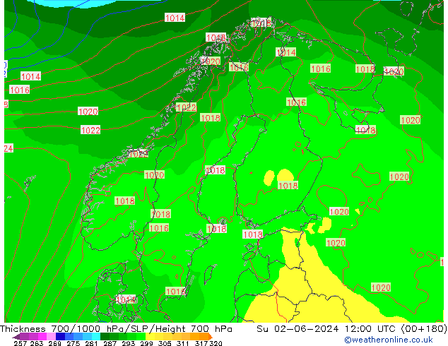 Thck 700-1000 hPa ECMWF dim 02.06.2024 12 UTC