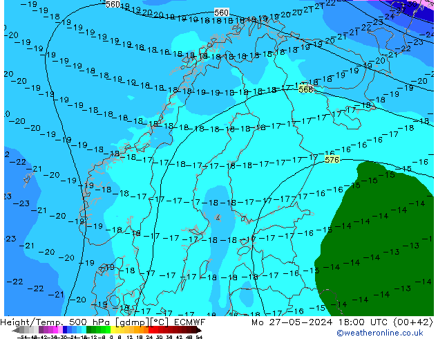 Z500/Rain (+SLP)/Z850 ECMWF Mo 27.05.2024 18 UTC