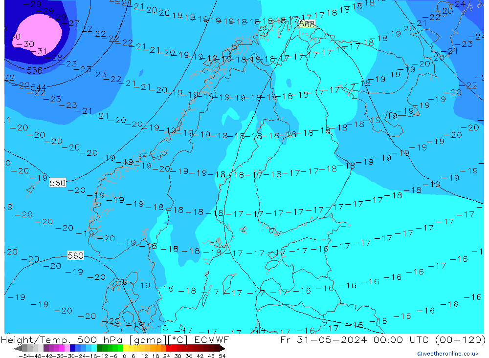 Z500/Rain (+SLP)/Z850 ECMWF vie 31.05.2024 00 UTC