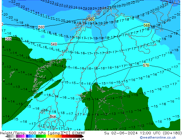 Z500/Rain (+SLP)/Z850 ECMWF Su 02.06.2024 12 UTC