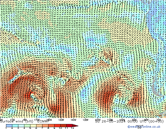 Bodenwind (bft) ECMWF So 26.05.2024 00 UTC