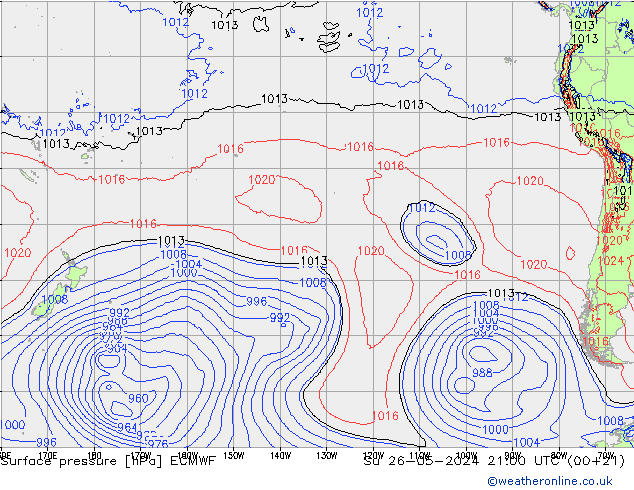 Luchtdruk (Grond) ECMWF zo 26.05.2024 21 UTC