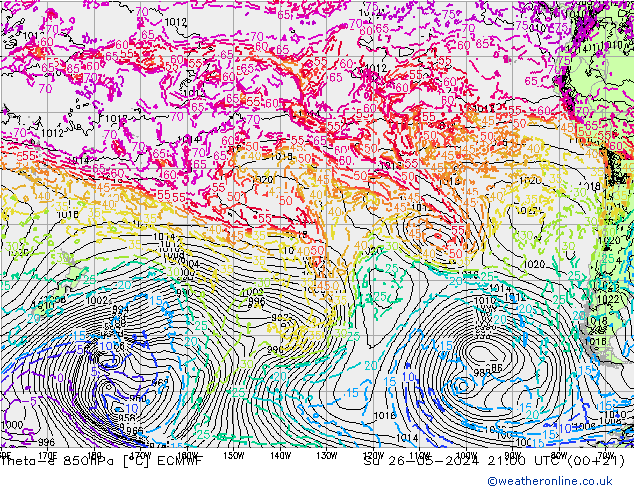 Theta-e 850hPa ECMWF zo 26.05.2024 21 UTC