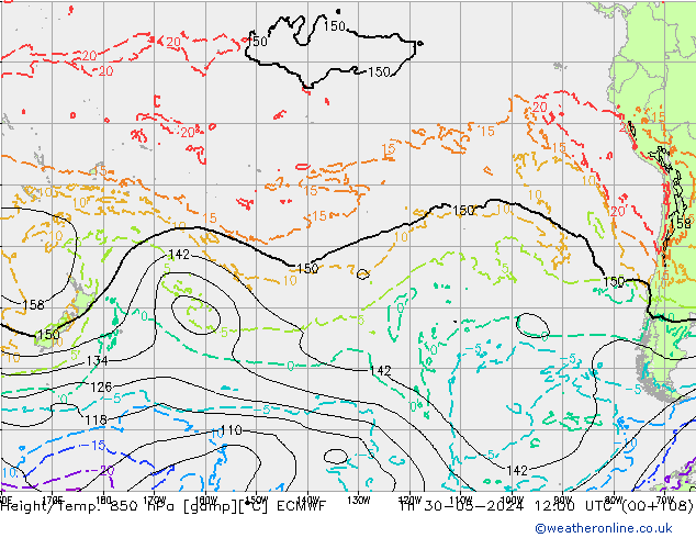 Yükseklik/Sıc. 850 hPa ECMWF Per 30.05.2024 12 UTC