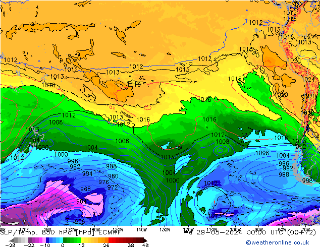 850 hPa Yer Bas./Sıc ECMWF Çar 29.05.2024 00 UTC