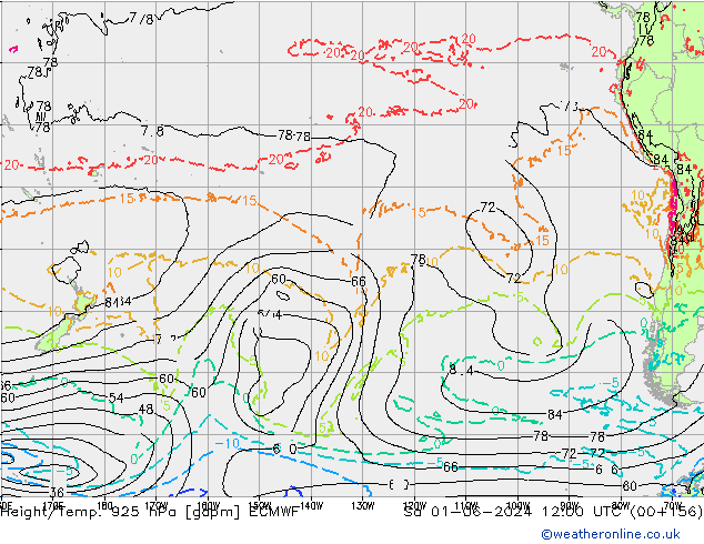 Height/Temp. 925 hPa ECMWF Sa 01.06.2024 12 UTC