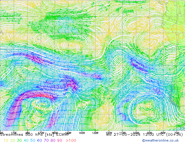 Streamlines 500 hPa ECMWF Mo 27.05.2024 12 UTC