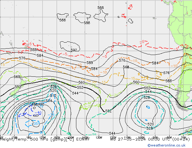 Z500/Rain (+SLP)/Z850 ECMWF lun 27.05.2024 00 UTC