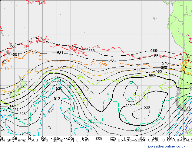 Height/Temp. 500 hPa ECMWF St 05.06.2024 00 UTC