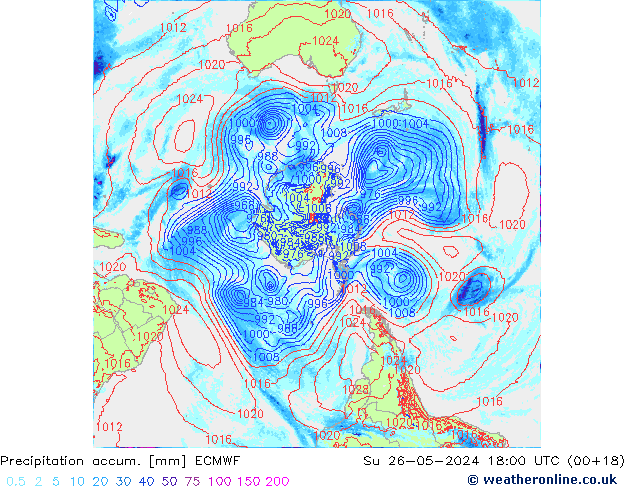 Precipitation accum. ECMWF Su 26.05.2024 18 UTC