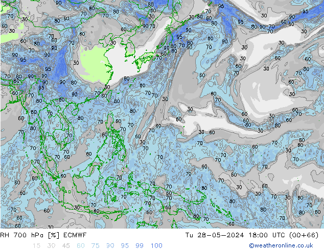 RH 700 hPa ECMWF Tu 28.05.2024 18 UTC