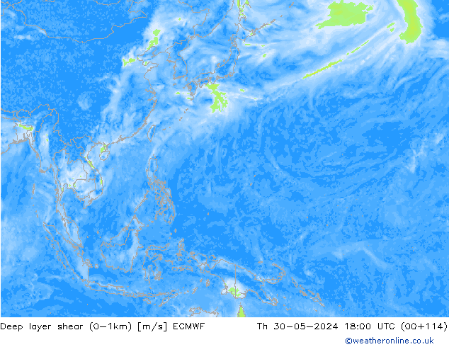 Deep layer shear (0-1km) ECMWF чт 30.05.2024 18 UTC