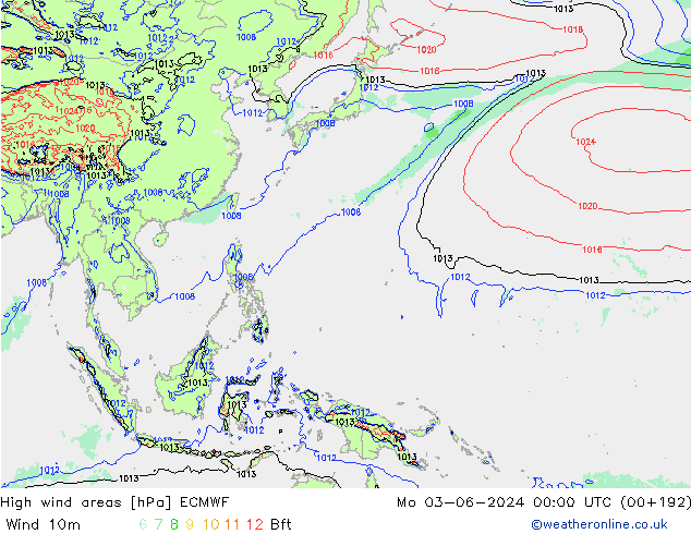 High wind areas ECMWF  03.06.2024 00 UTC