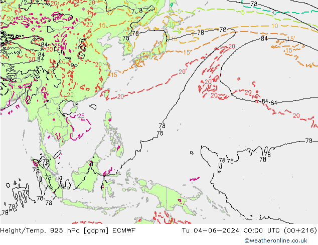 Height/Temp. 925 hPa ECMWF Ter 04.06.2024 00 UTC