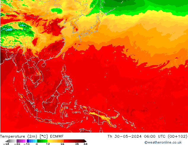 Temperatura (2m) ECMWF gio 30.05.2024 06 UTC