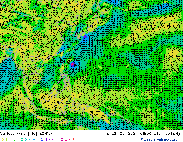 Surface wind ECMWF Tu 28.05.2024 06 UTC
