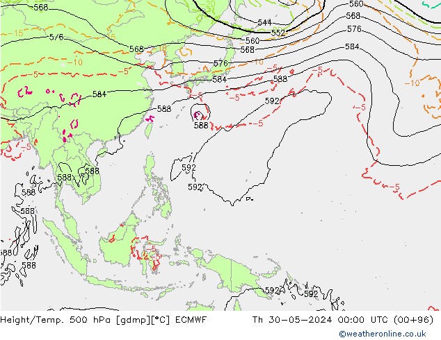 Z500/Rain (+SLP)/Z850 ECMWF  30.05.2024 00 UTC