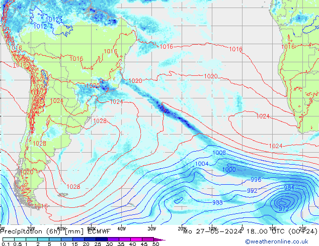 Z500/Rain (+SLP)/Z850 ECMWF lun 27.05.2024 00 UTC