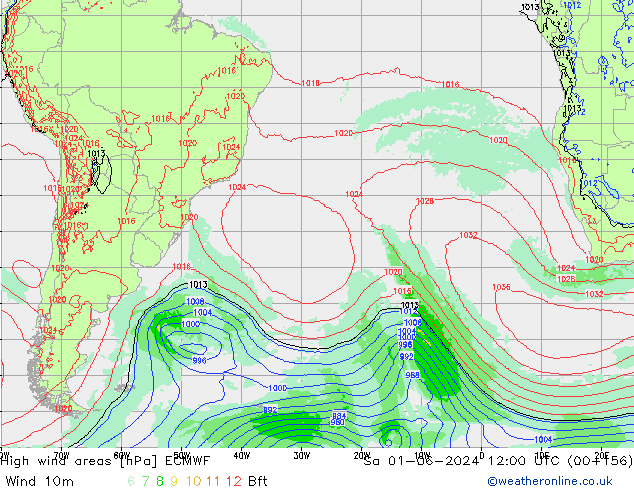 Izotacha ECMWF so. 01.06.2024 12 UTC