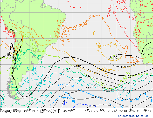 Z500/Yağmur (+YB)/Z850 ECMWF Paz 26.05.2024 06 UTC