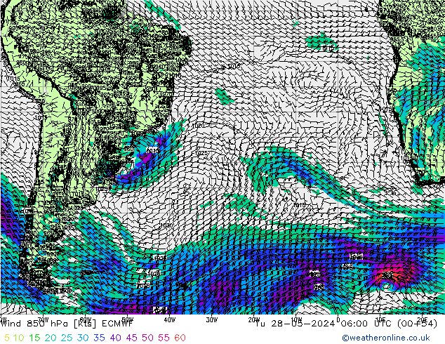 Rüzgar 850 hPa ECMWF Sa 28.05.2024 06 UTC