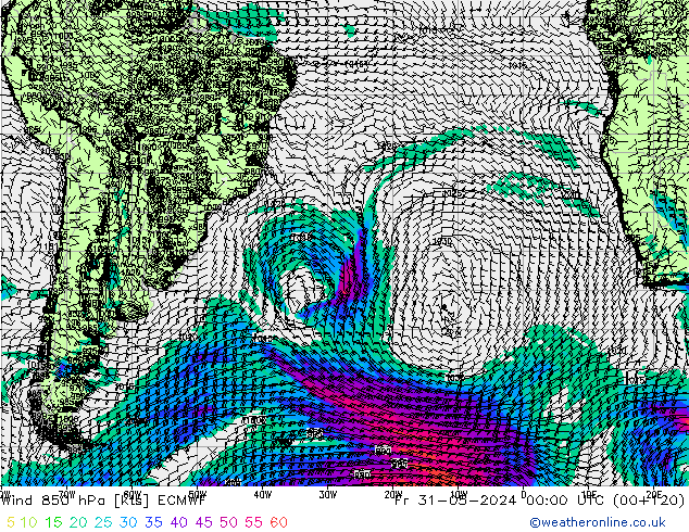 Vent 850 hPa ECMWF ven 31.05.2024 00 UTC