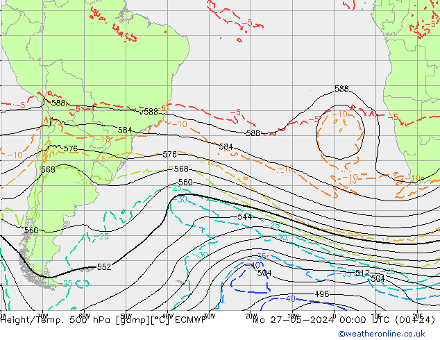 Z500/Rain (+SLP)/Z850 ECMWF lun 27.05.2024 00 UTC