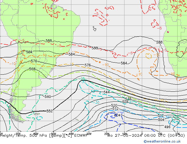 Z500/Rain (+SLP)/Z850 ECMWF Mo 27.05.2024 06 UTC