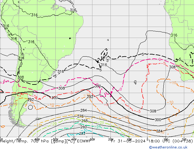 Height/Temp. 700 гПа ECMWF пт 31.05.2024 18 UTC