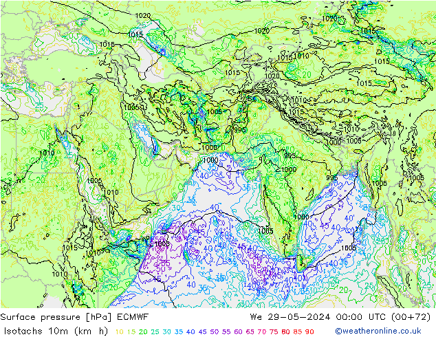 Eşrüzgar Hızları (km/sa) ECMWF Çar 29.05.2024 00 UTC