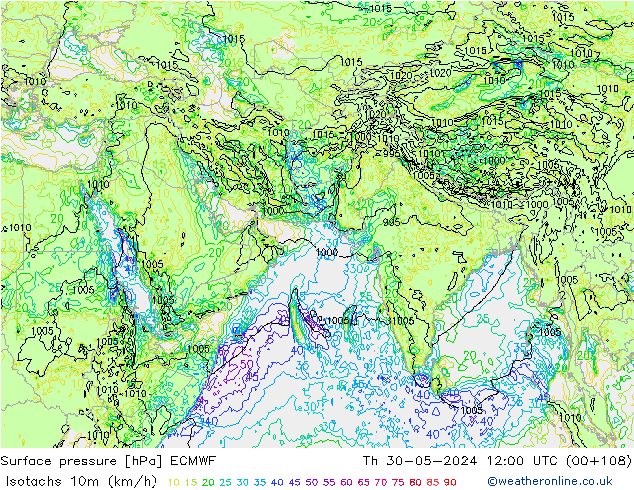 Isotachs (kph) ECMWF чт 30.05.2024 12 UTC