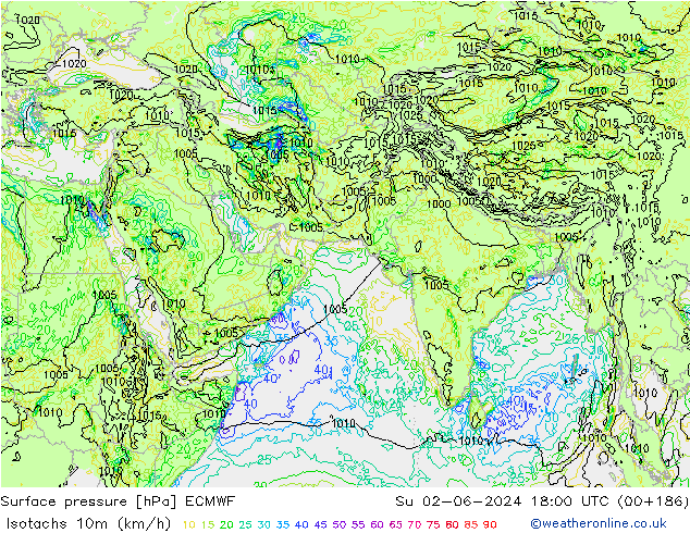 Isotachs (kph) ECMWF Ne 02.06.2024 18 UTC