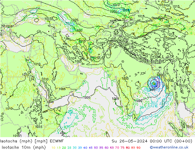 Izotacha (mph) ECMWF nie. 26.05.2024 00 UTC