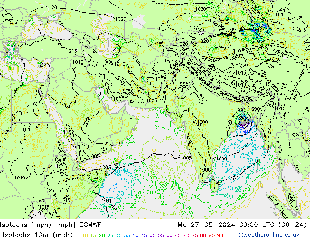 Isotachs (mph) ECMWF Po 27.05.2024 00 UTC