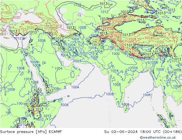 Surface pressure ECMWF Su 02.06.2024 18 UTC