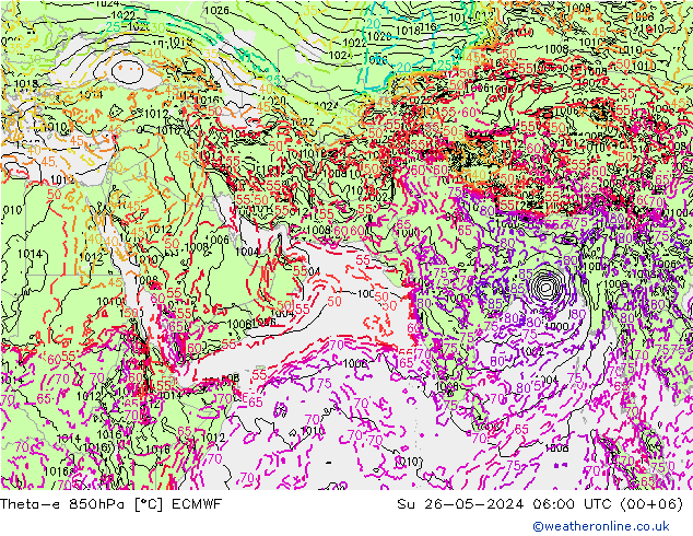 Theta-e 850hPa ECMWF Dom 26.05.2024 06 UTC