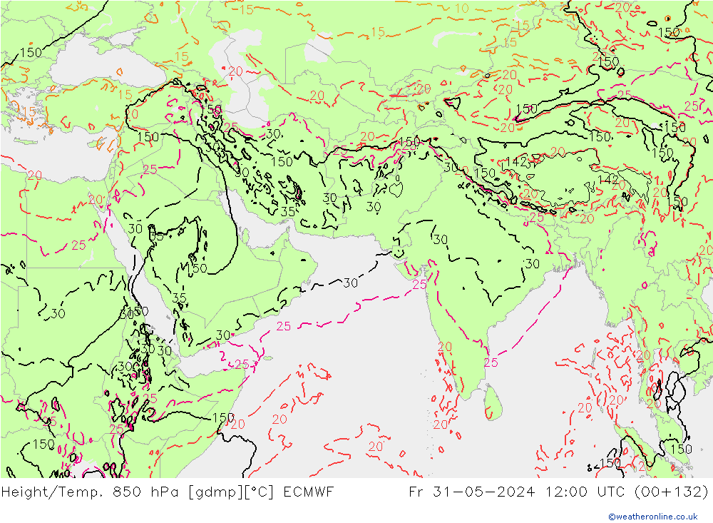 Z500/Rain (+SLP)/Z850 ECMWF Fr 31.05.2024 12 UTC