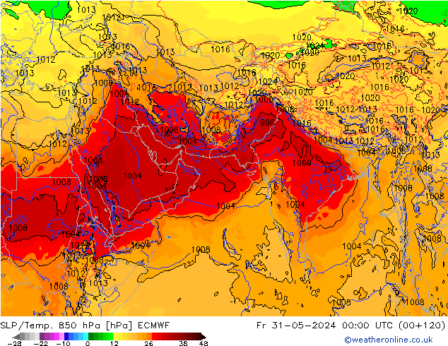 SLP/Temp. 850 hPa ECMWF vr 31.05.2024 00 UTC