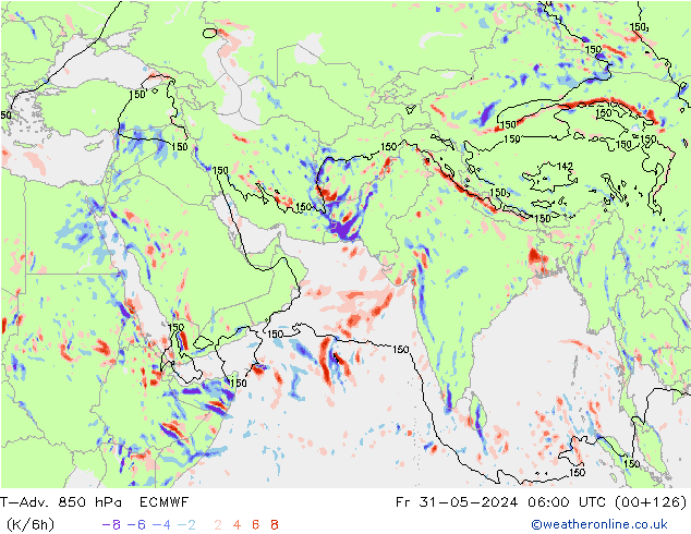 T-Adv. 850 hPa ECMWF Sex 31.05.2024 06 UTC