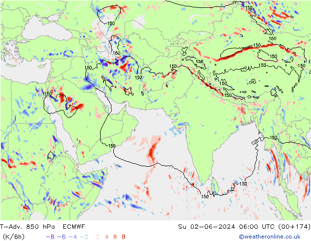 T-Adv. 850 hPa ECMWF Su 02.06.2024 06 UTC