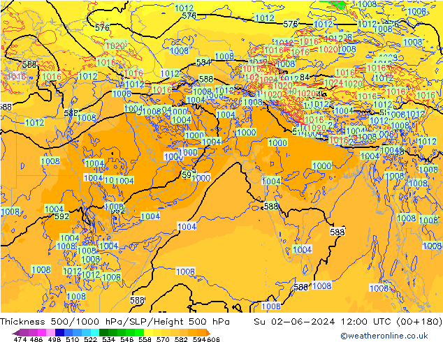 Thck 500-1000hPa ECMWF Su 02.06.2024 12 UTC