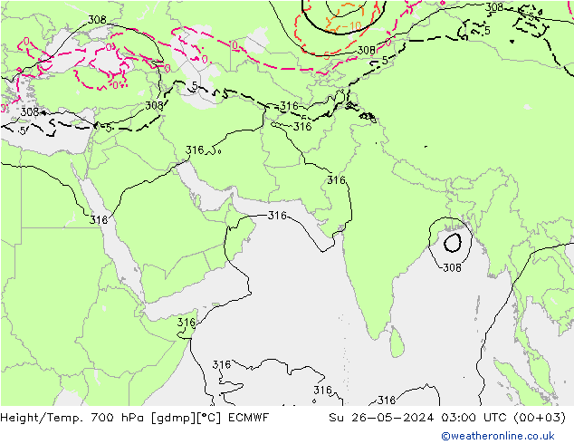 Yükseklik/Sıc. 700 hPa ECMWF Paz 26.05.2024 03 UTC