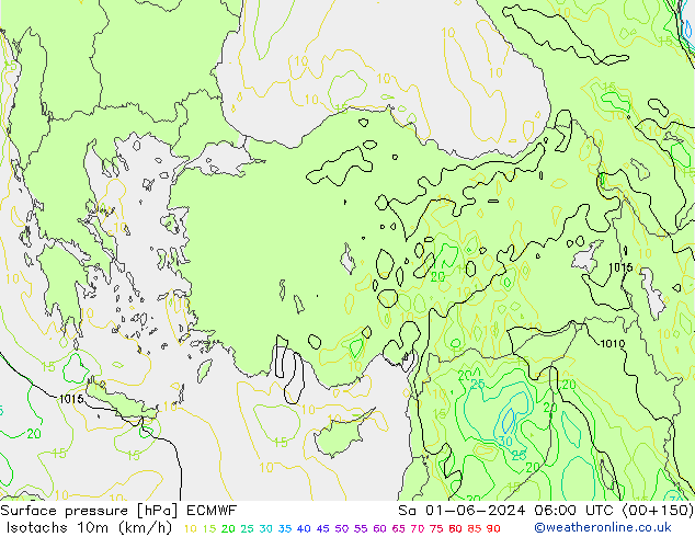 Isotachs (kph) ECMWF Sa 01.06.2024 06 UTC