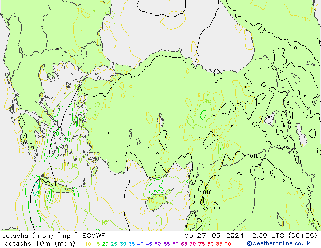 Isotachs (mph) ECMWF Seg 27.05.2024 12 UTC