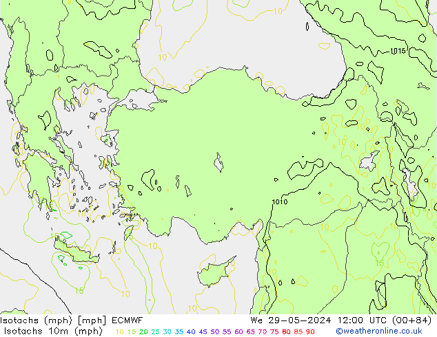 Isotachs (mph) ECMWF We 29.05.2024 12 UTC