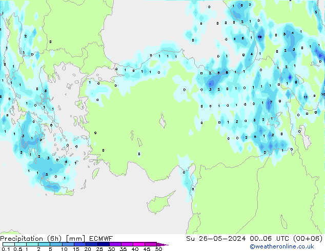 Prec 6h/Wind 10m/950 ECMWF dom 26.05.2024 06 UTC