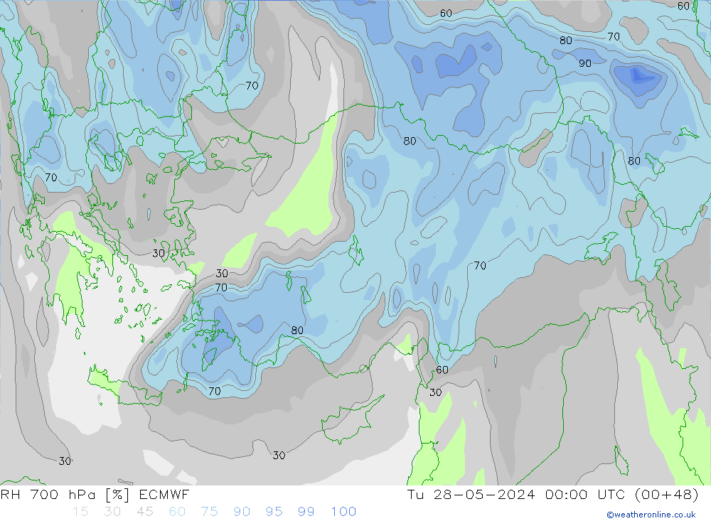 RH 700 hPa ECMWF wto. 28.05.2024 00 UTC