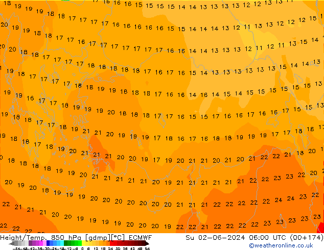 Hoogte/Temp. 850 hPa ECMWF zo 02.06.2024 06 UTC