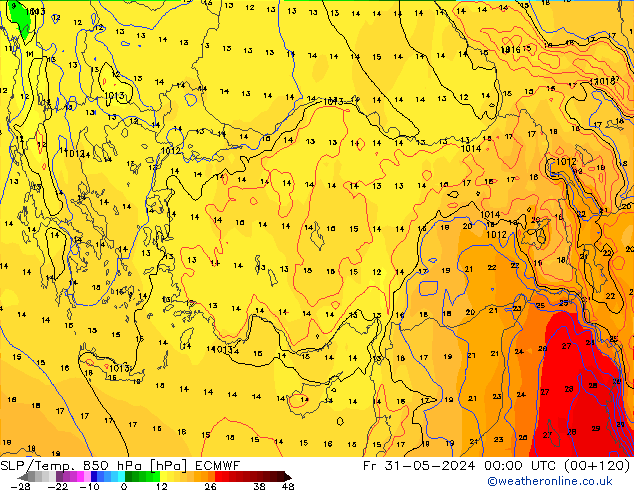 SLP/Temp. 850 hPa ECMWF vie 31.05.2024 00 UTC