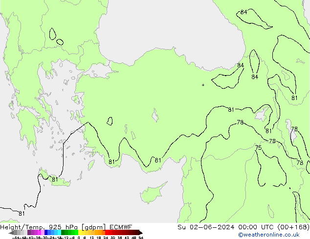 Height/Temp. 925 hPa ECMWF Su 02.06.2024 00 UTC